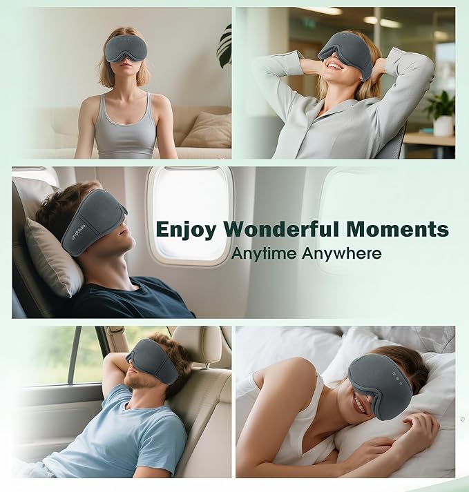 Sleep Mask with Headphones Bluetooth 5.4，LC-dolida 2025 New 3D Bluetooth Sleep Mask Headphones with Soft Bamboo Cotton for Side Sleepers Women Men, Sustainable Luxury for Better Sleep