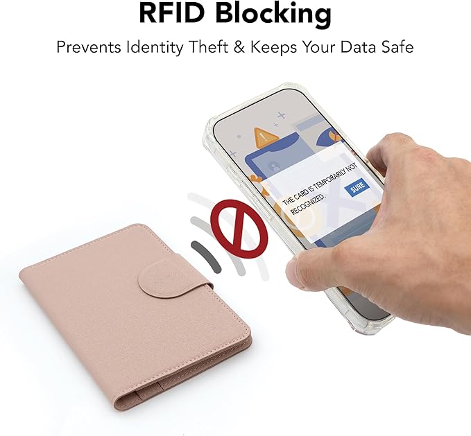 LHiDS Leatherette Passport Holder with RFID Protection, Premium PU Leather, Snap Button Closure, Travel Passport Wallet Cover for Passport, Boarding Passes, Business Cards, Cash (Rose Pink)