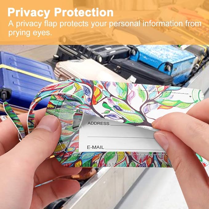 FINTIE 2 Pack Luggage Tags, Leather Name ID Labels with Privacy Cover for Travel Bag Suitcase, Theme - Love Tree