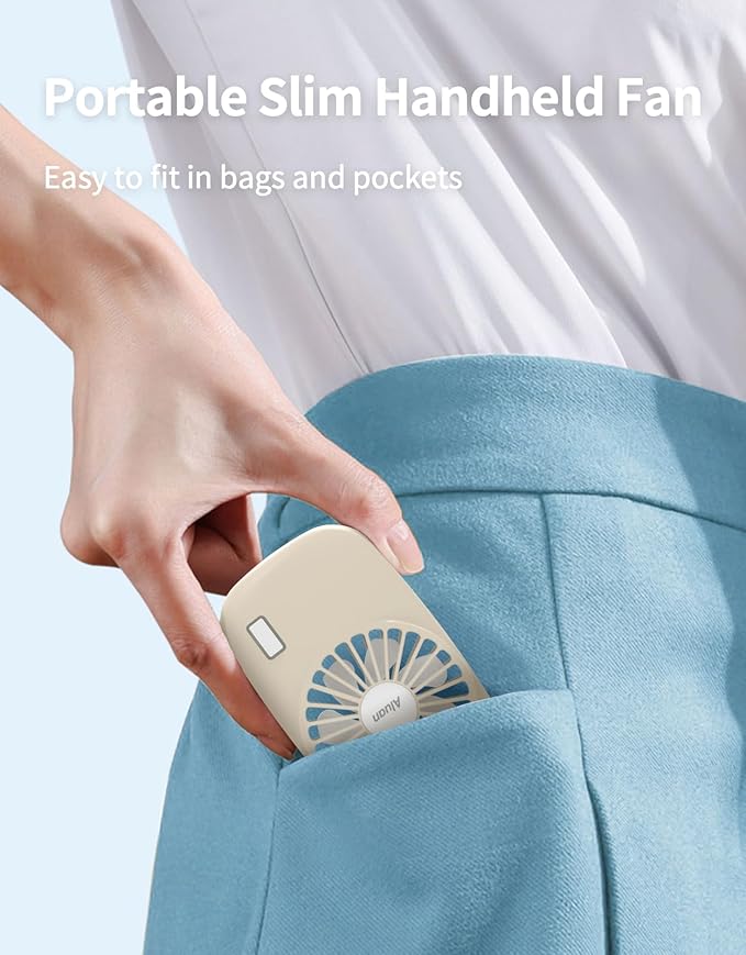 Aluan Handheld Mini Fan Powerful Small Personal Portable Speed Adjustable USB Rechargeable Eyelash Fan for Kids Girls Boys Woman Man Home Office Outdoor Travel, Beige