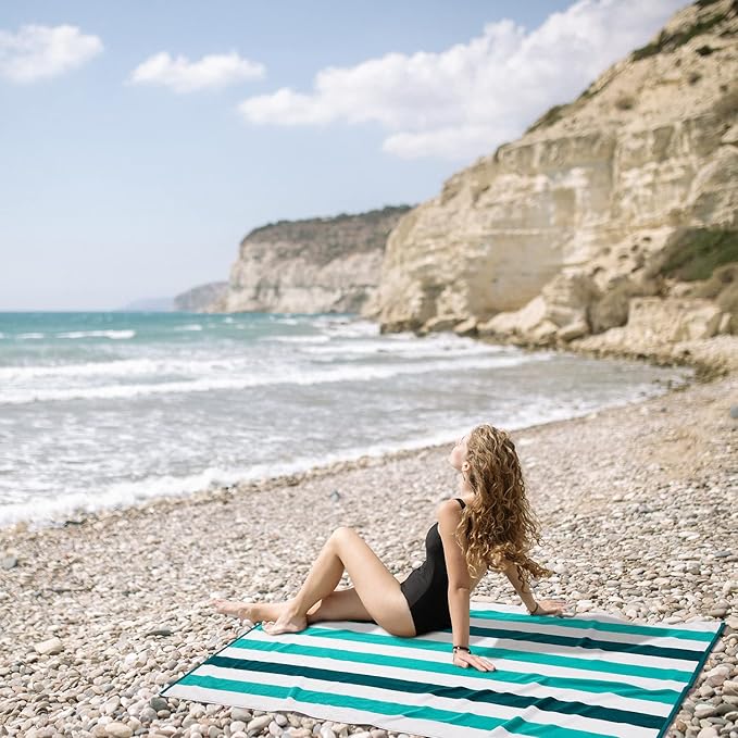 Cotton Oversized Beach Towel - Extra Large 40"X70" Plush Thick Pool Towel, XL Fluffy Cyan Green Beach Towels Stripe Swimming Towel for Adults Mens Women
