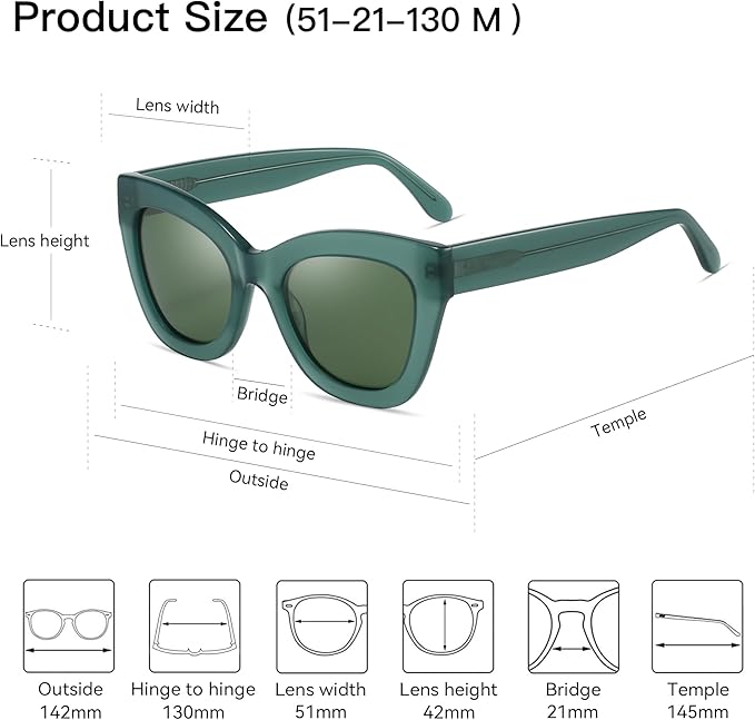 ZENOTTIC Retro Polarized Sunglasses Women - Oversized Cat Eye Trendy Glasses UV Protection - for Beach,Hiking,Party ZS6243