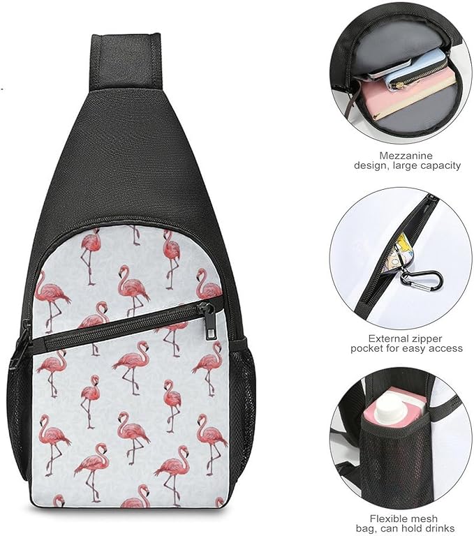 SWEET TANG Lightweight Sling Shoulder Backpack, Adjustable Gym Bags Pink Flamingo Lovers, Large Capacity Chest Cross Body Bag Daypack, Outdoor Multipurpose Bag