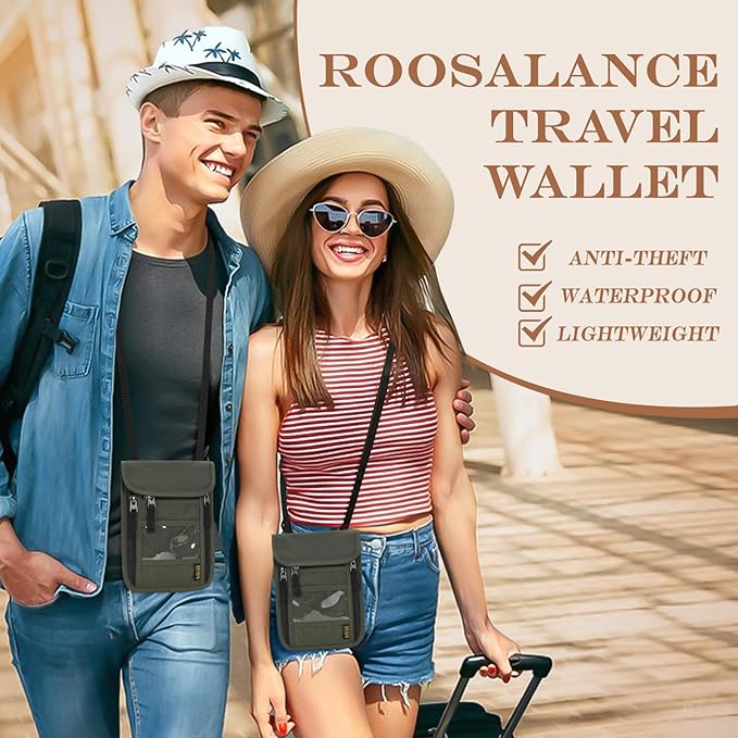 Passport Holder for Travel, Neck Pouch Travel Wallet With RFID Blocking, Waterproof Lightweight Passport Wallet for Women and Men (Army Green)