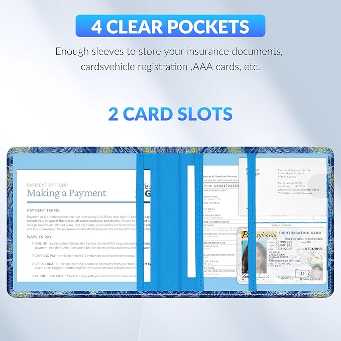 Car Registration and Insurance Card Holder，Vehicle Glove Box Car Organizer，Accessories Case for Storing Driving Licences, Cards, Documents