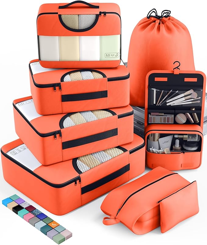 Veken 8 Set Packing Cubes for Travel Essentials, Suitcase Organizer Bags in 4 Sizes, Carry-On Luggage Accessories with Large Laundry & Hanging Toiletry Bag, Must-Have for Airplane, Road Trip & Camping