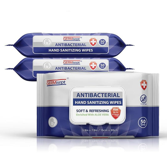 Germisept Antibacterial Hand Sanitizing Wipes Bulk Buy ((50 Count x 3 Pack = 150 Wipes))