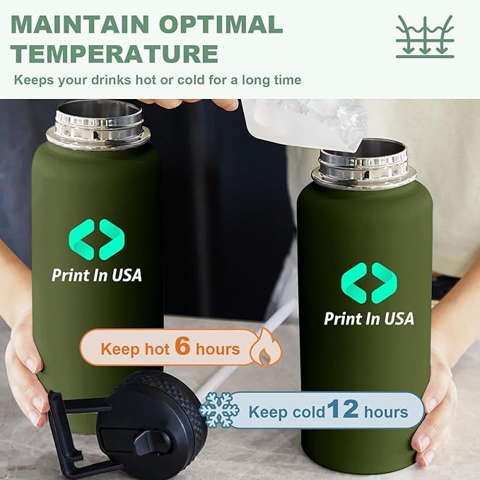 Personalized Custom Print in USA Water Bottle 100Pcs 32oz Stainless Steel Double Wall Coffee Cup with Lid & Straw Insulated Tumbler with Colorful Text Logo Photo