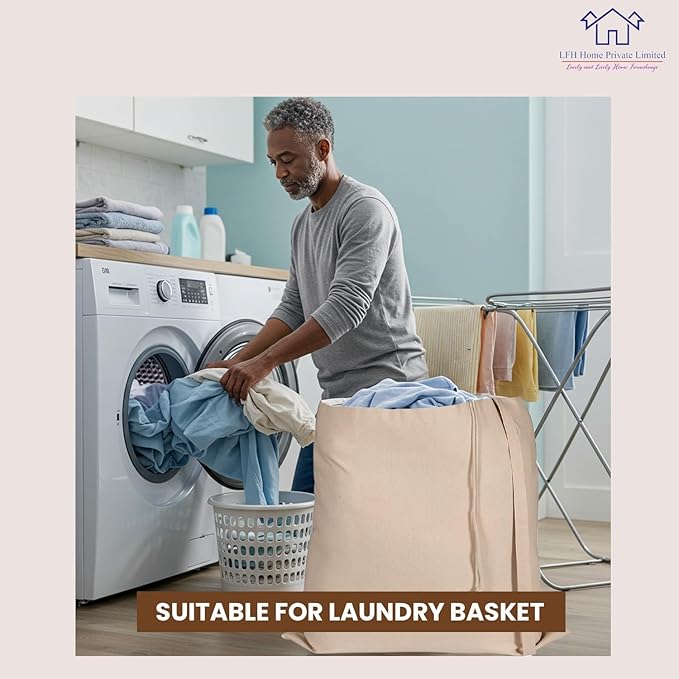 LFH Home Large Premium 100% Cotton Canvas Laundry Bag with Drawstring and Handles Heavy Duty, Multi-Use, and Washable for Home, Travel, College or Storage 24x36 (Pack of 2)-Natural