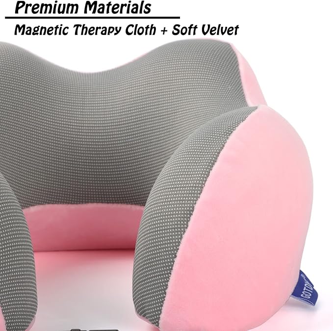 Travel Pillow,Travel Neck Pillows for Sleeping,100% Pure Memory Foam Soft Comfort & Support Pillow for Airplane/Car/Office&Home Rest Use-Pink