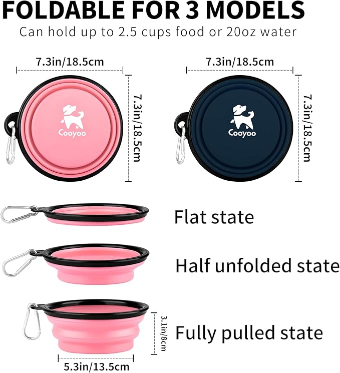 COOYOO Collapsible Dog Bowl,2 Pack Collapsible Dog Water Bowls for Cats Dogs,Portable Pet Feeding Watering Dish for Walking Parking Traveling with 2 Carabiners