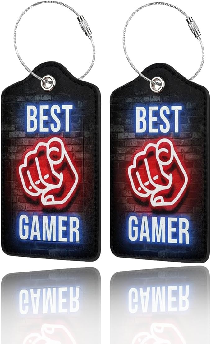 2 Pack Luggage Tags for Suitcase, Privacy Cover ID Label with Stainless Steel and Address Card for Travel Bag Backpack Cruise Ship Essentials Tag Men Boys - Best Gamer