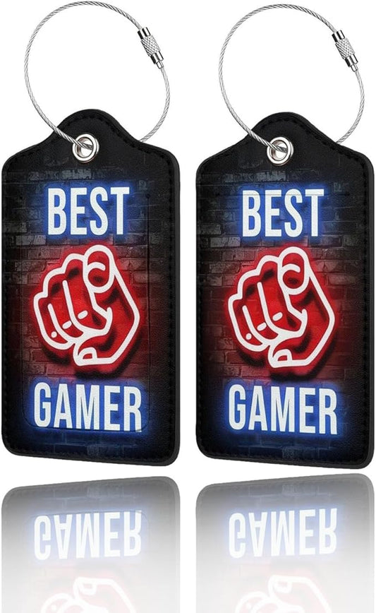 2 Pack Luggage Tags for Suitcase, Privacy Cover ID Label with Stainless Steel and Address Card for Travel Bag Backpack Cruise Ship Essentials Tag Men Boys - Best Gamer
