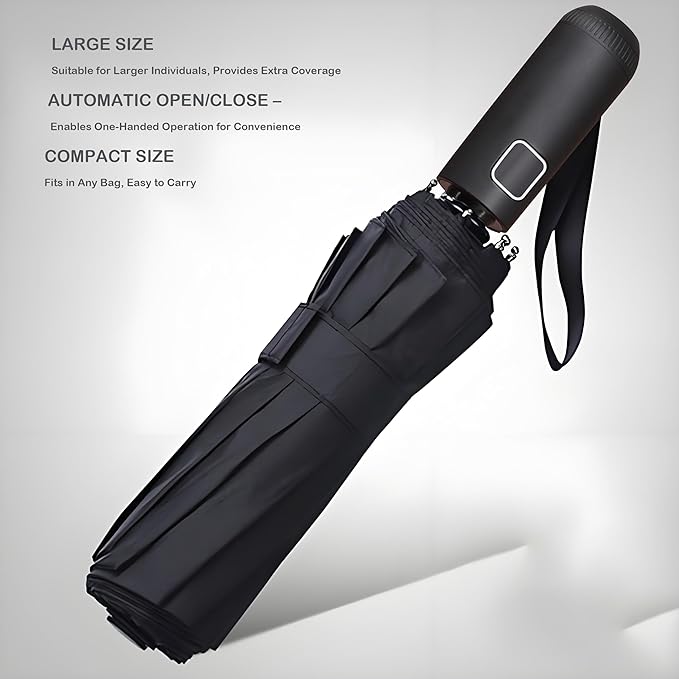 SIEPASA Windproof Travel Compact Umbrella-Automatic Umbrellas for Rain-Compact Folding Umbrella, Travel Umbrella Compact, Windproof Umbrellas for Men Women Teenage.(Black, 54 Inch)