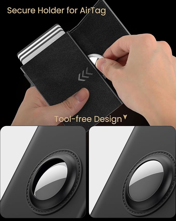 typecase Mens Wallet Card Holder for AirTag: Leather Smart Wallet for Men Compatible with Apple Air Tag, RFID Blocking, Slim, Minimalist - 9-14 Card Capacity | ID Window | Cash Slot (Deep Black)