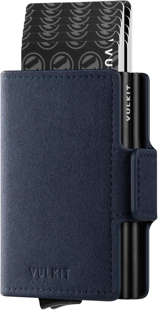 VULKIT Credit Card Holder RFID Blocking Leather Automatic Pop Up Wallet Magnetic Wallet Double Card Case for Men and Women