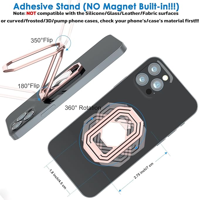 Phone Ring Holder Finger Kickstand, 360° Rotation Metal Phone Grip for Magnetic Car Mount Foldable Cell Phone Stand Compatible with Most Smartphones