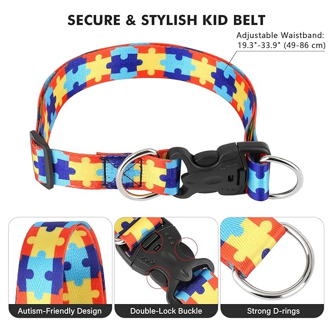 Safety Waist Leash Harness for Kids with Autism, Hands-Free Waist Belt Link with 3 Padded Handles and Durable Bungee, Secure Public Walking for Special Needs ADHD/ASD Autistic Children