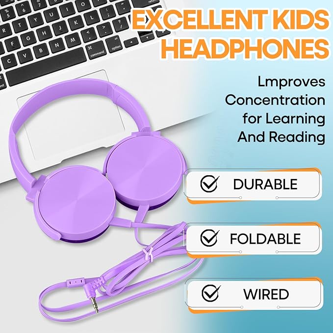 Classroom Headphones Bulk 24 Pack Multi Colored for Kids School, Wholesale Class Set Durable Wired Earphones for Students Children Toddler Teens Boys Girls Adult Laptop Computer(HY450, 24 Mixed)