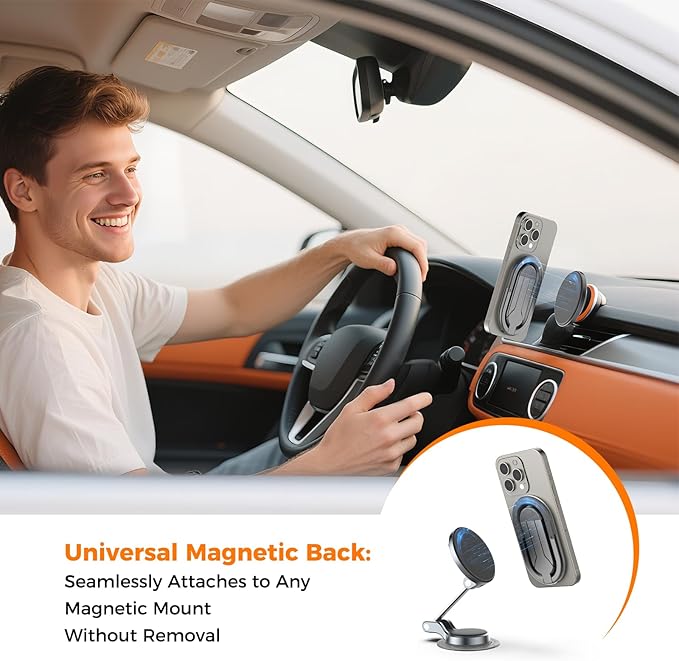 [2025 New] FUVALY Magnetic Phone Grip for MagSafe Phone Tripods 4-in-1 Desk Stand, Phone Ring Holder for iPhone 17/16/15/14 Pro&Android (Grey)