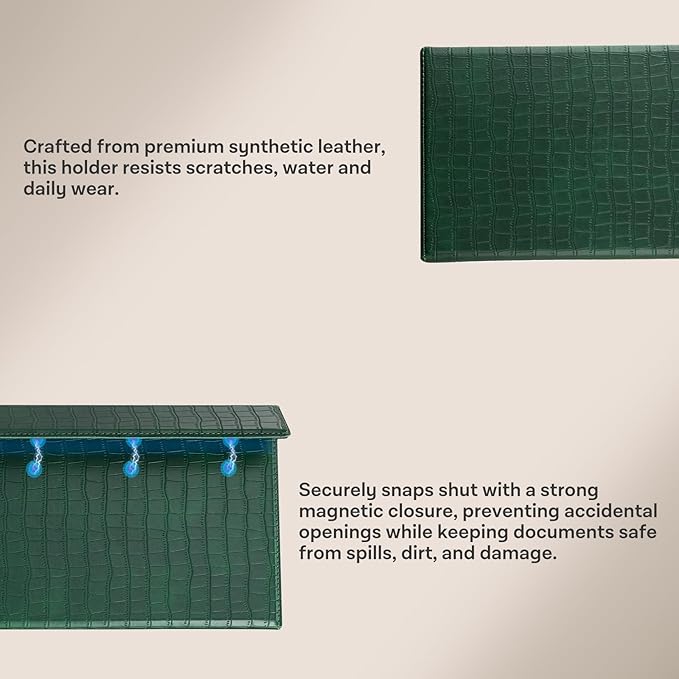 CoBak Leather Car Registration and Insurance Holder with Magnetic Compartment - Vehicle Glove Box Organizer for Driver License, Cards, Emergency Cash - Auto Truck Accessories Case, Dark Green