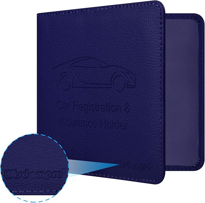 Wisdompro Small Car Registration and Insurance Documents Holder - Premium PU Leather Vehicle Glove Box Paperwork Wallet Case Organizer for ID, Driver's License, Key Contact Information Cards