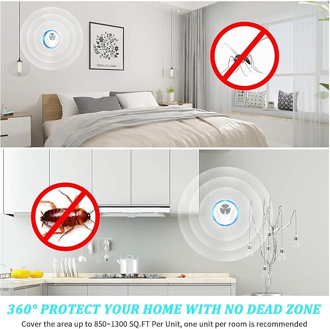 Ultrasonic Pest Control Repeller Indoor Plug in for Rodent Control, Mosquito Repellent, Cockroach Killer, Spider Deterrent, Electronic Mice Repellent (6, White)