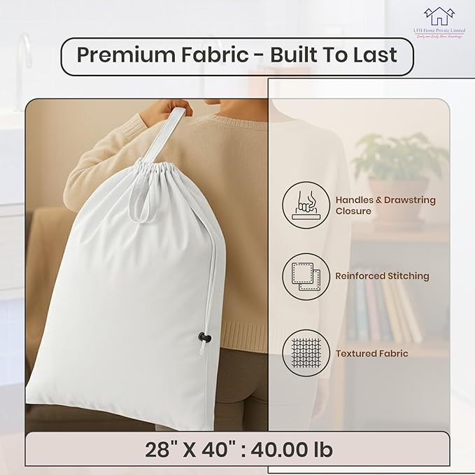 LFH Home Cotton Canvas Extra Large Laundry Bag with Handle, Heavy Duty Drawstring Closure Washable Laundry Bags School Travel, Home, Hotel, College Dorm, Organizer Sack, Toys 28x40-White Thanks Giving