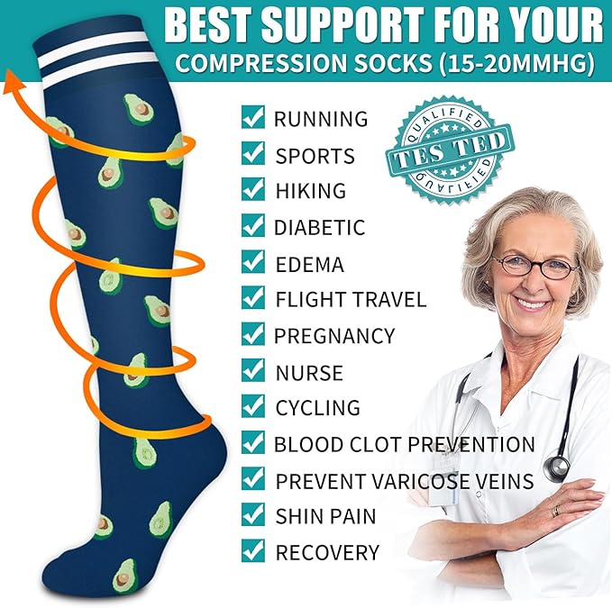 BLUEENJOY Copper Compression Socks for Women & Men (6 pairs) - Best Support for Nurses, Running, Hiking, Recovery