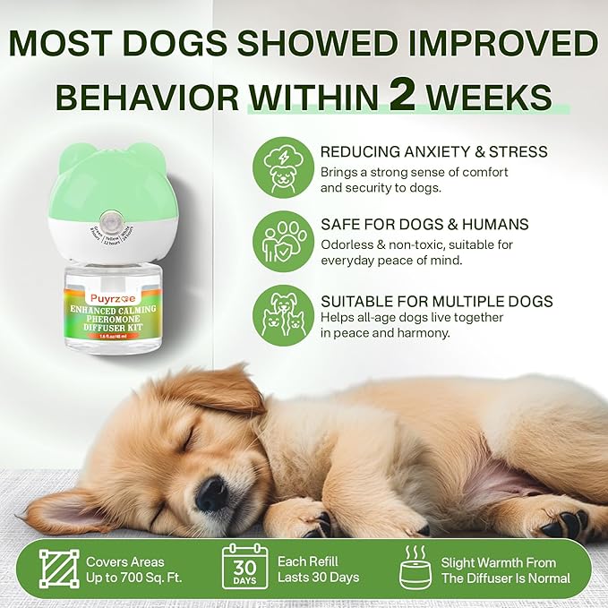 Dog Calming Diffuser with Timing Functions, 6-in-1 Dog Anxiety Relief Diffuser Kit, 120-Day Anxiety Relief, Stress Relaxation Pheromones Calming for All Dogs (2 Diffusers + 4 Refills)