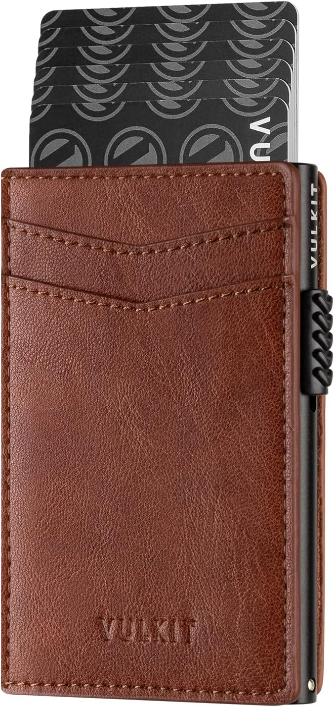 VULKIT Men's Slim Wallet Pop Up Card Holder RFID Blocking Metal Wallet Minimalist Design Holds Up to 11 Cards