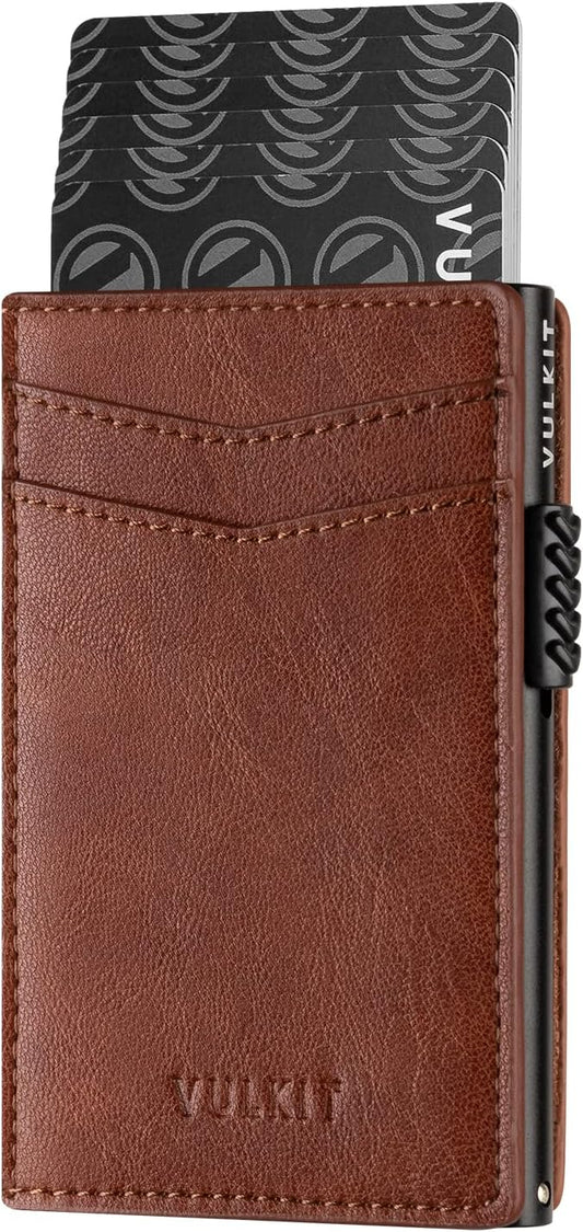 VULKIT Men's Slim Wallet Pop Up Card Holder RFID Blocking Metal Wallet Minimalist Design Holds Up to 11 Cards
