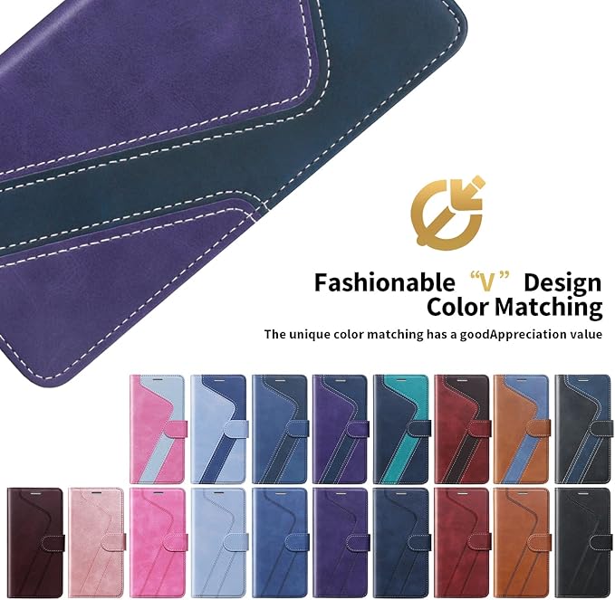 CIVICASE for iPhone 14 Wallet Case,Leather Flip Case [RFID Blocking] Credit Card Holder Folio Magnetic Stand TPU Shockproof Cover Color Matching for iPhone 14 (6.1") Purple Blue