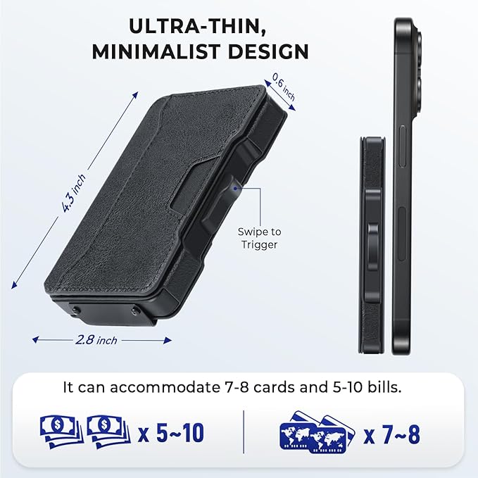 Slim Wallet for Men - Minimalist Mens Wallet with Money Clip, Aluminum Pop Up Card Case and Leather Slots Credit Card Holder RFID Blocking Wallet for Men with Gift Box