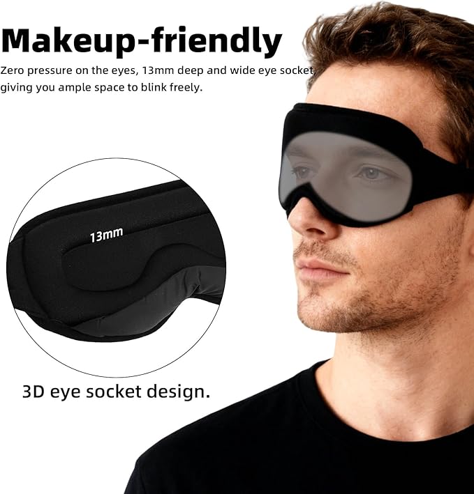 Soft Sleep Mask for Eyes, Moisture Chamber Glasses with Earbud Storage Design Reusable Lightweight Hydrating Eye Mask Comfortable Sleep Goggles for Naps Meditation Yoga