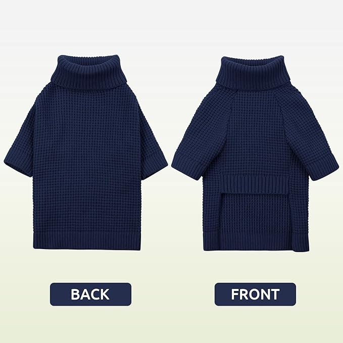 Queenmore Large Dog Sweater - Turtleneck Knitted Pullover Xmas Dog Clothes, Warm Sweatshirt, XL, Navy Blue