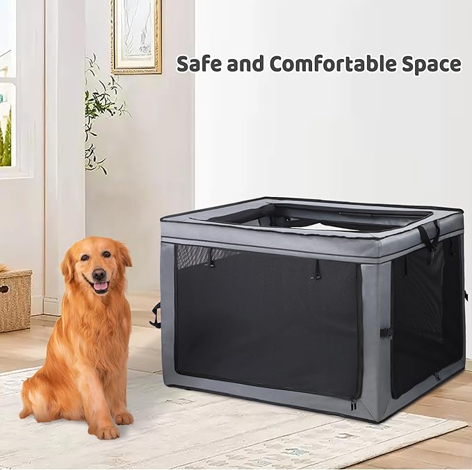 Foldable Pet Crate for Dogs & Cats, Portable Soft-Sided Kennel with Oxford Fabric, Lightweight & Easy to Carry, Travel & Indoor Use, Large