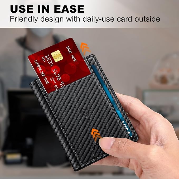 Gtwup Wallet for Men 14-16 Cards, Men's Leather Wallet, Minimalist Thin Card Holder RFID Blocking Money Clip with Simplified Bill Folder & Magnetic Closure, Gifts for Men, Carbon Fiber