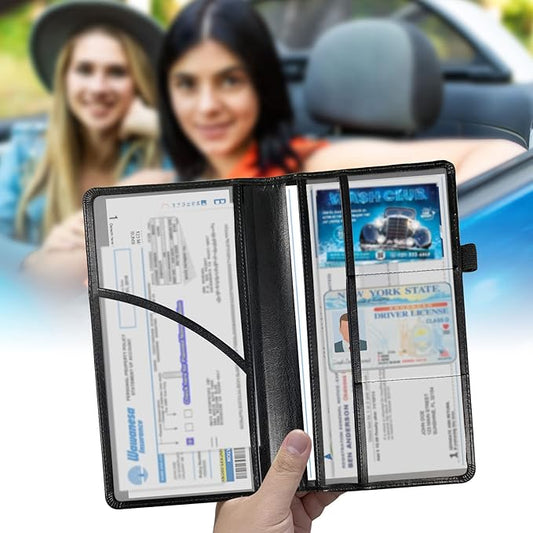 Car Registration and Insurance Holder, Leather Car Glove Box Organizer, Cool Car Accessories for ID, Driver's License Cards & Essential Document,business cards,Men&Women,for Women Girls
