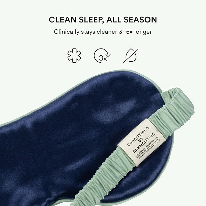 Clementine Sleepwear Essentials Organic Match Point Green Sleep Mask | Oversized Contoured Eye Mask with Bamboo and Silver Ion Silk for Sensitive Skin and Restful Sleep