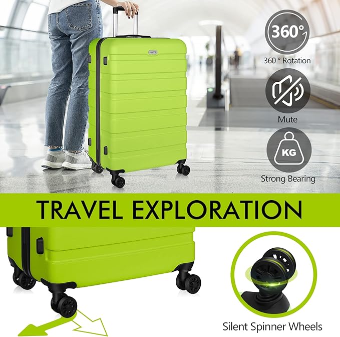 AnyZip Luggage PC ABS Hardside Lightweight Suitcase with 4 Universal Wheels TSA Lock Carry-On 20 Inch Apple Green