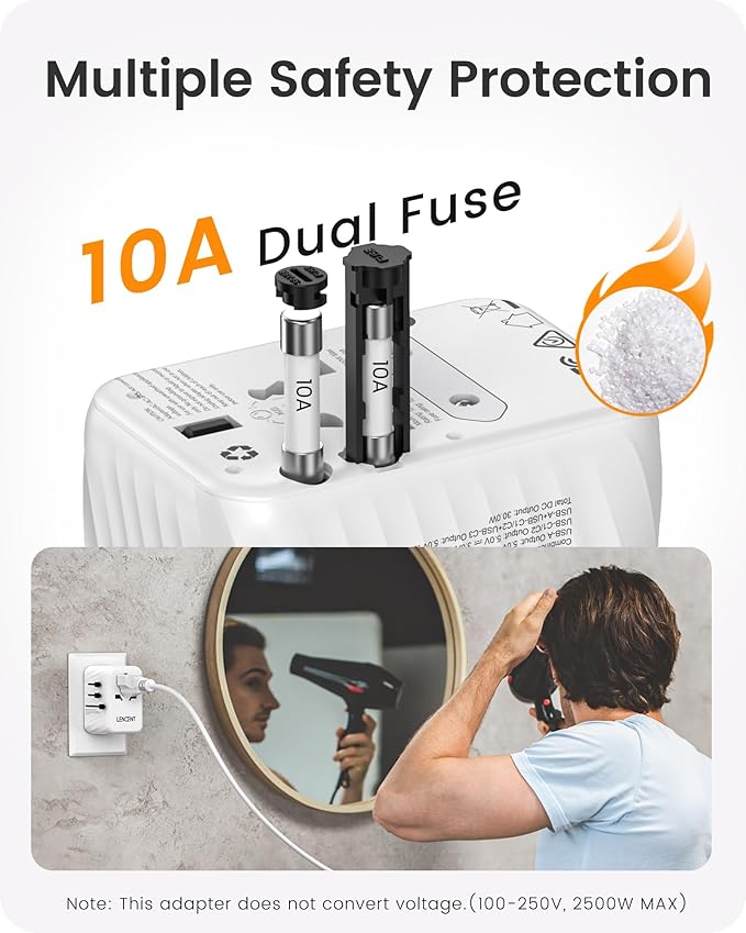 LENCENT Universal Travel Power Adapter, 30W International Wall Charger with 3 USB C 2 USB A Fast Charging, Worldwide Plug Adaptor Travel Essentials for US to EU UK Ireland Australia Type C/G/A/I White