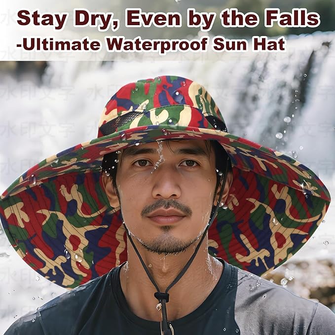 Super Wide Brim Fishing Hat for Men and Women,UPF50+ Waterproof Bucket Hat for Fishing, Hiking, Camping