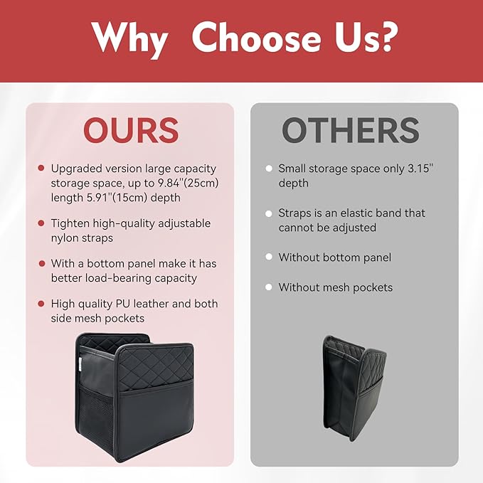 2 Pack Upgraded Car Seat Organizer Backseat with Storage Pockets, Multipurpose Car Organizer Hanging Car Trash Bag Premium PU Leather Garbage Can 2.14 Gallon Large Capacity Accessories Black