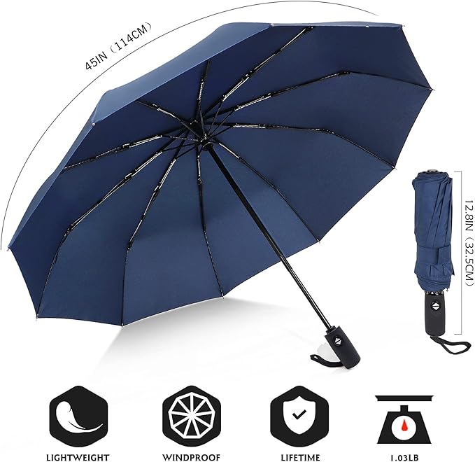 ZOMAKE Travel Umbrella Compact - 10 Ribs Portable Collapsible Umbrellas for Rain Windproof - Paraguas Automatic Small Folding Umbrella Lightweight Packable Umbrella for Women Men