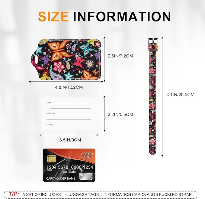 4 Pack Luggage Tag for Suitcases TSA Approved, Leather Suitcase Tags Identifiers, Cute Bag Name Travel Tags ID Labels for Women Men Cruise Airport Luggage Travel Essentials by Sodsay