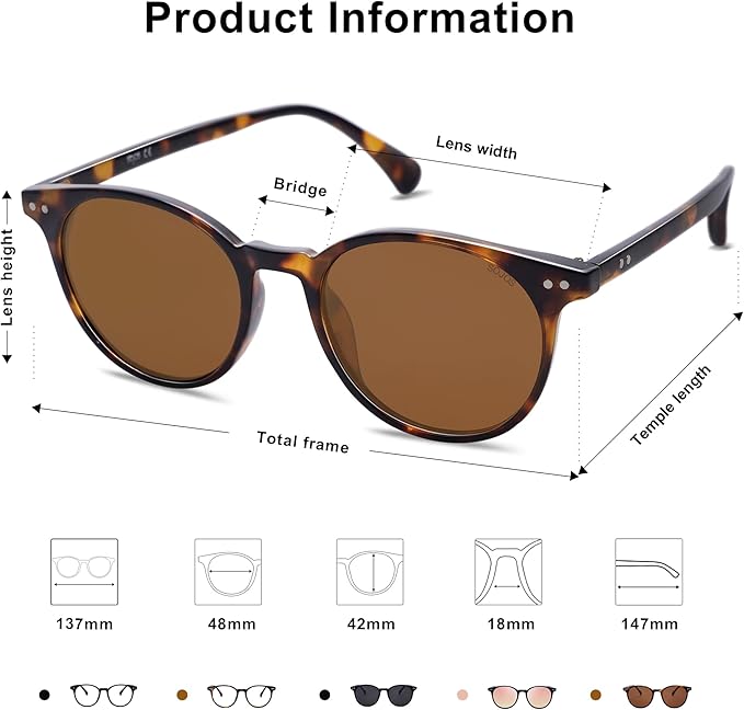 SOJOS Small Round Classic Polarized Sunglasses for Women Men Vintage Style UV400 Lens MAY SJ2113