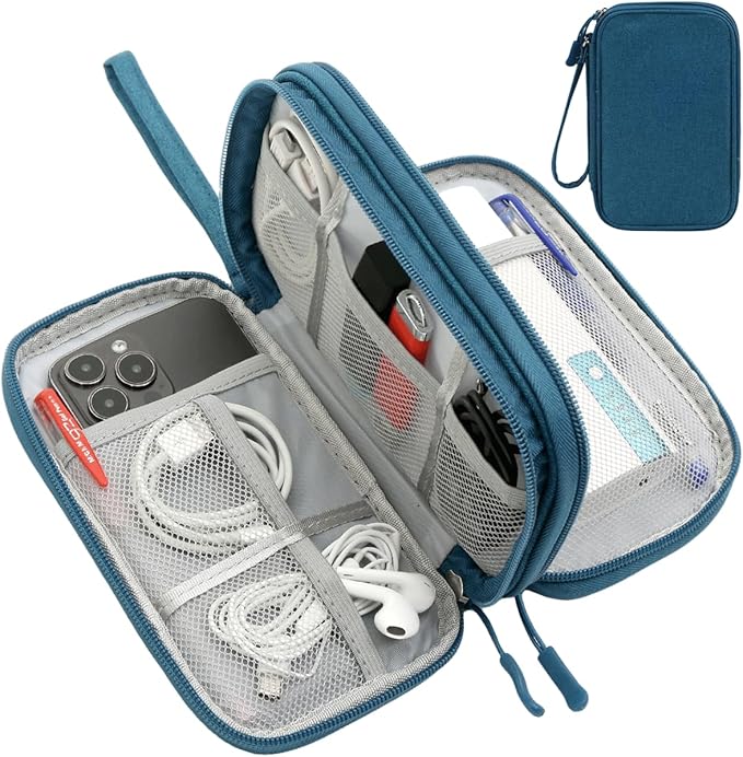 Electronics Organizer Travel Case, Water Resistant Cable Organizer Bag Cord Organizer Pouch for Cable, USB, Charger, Phone, Power Bank, Earphone, Electronics Accessories (Dark Green, Medium)