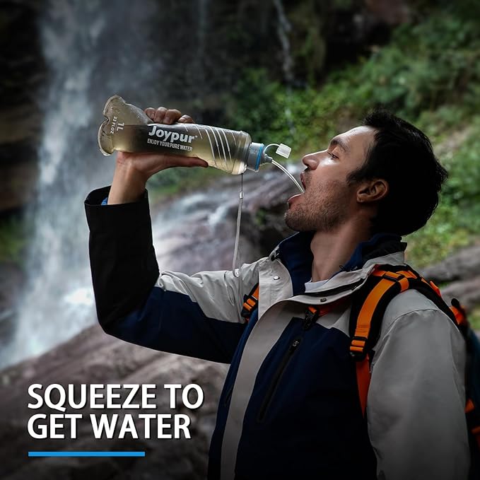 Collapsible Squeeze Water Filter Bottle - 1000ml with Filter with NSF/FDA Certification Befree or Peak Series replacement for Hiking,Running,Camping,Travel,Cycling,Fishing,BPA-Free(Gray)