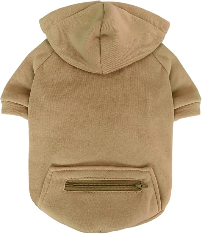 Jecikelon Pet Dog Cold Weather Coat with Pocket Winter Dog Hoodie Warm Puppy Clothes for Small Dogs Chihuahua Clothing (Khaki, XX-Small)